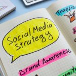notes in notebook about social media strategy.